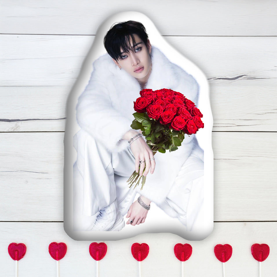 Double Sided Printed Pillow with Bang Chan and a Bouquet The Perfect Gift for Valentine's Day