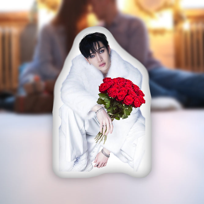 Double Sided Printed Pillow with Bang Chan and a Bouquet The Perfect Gift for Valentine's Day