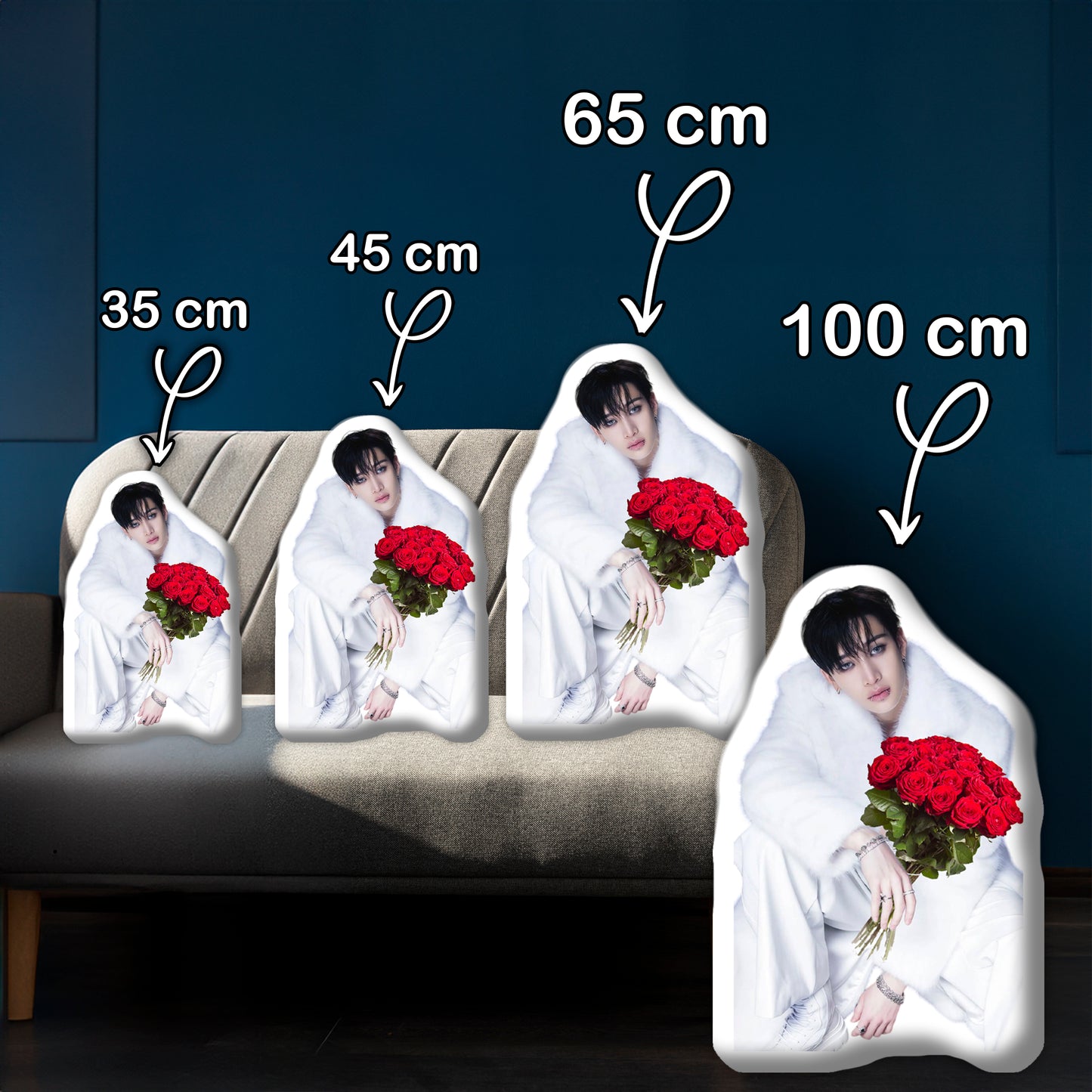 Double Sided Printed Pillow with Bang Chan and a Bouquet The Perfect Gift for Valentine's Day