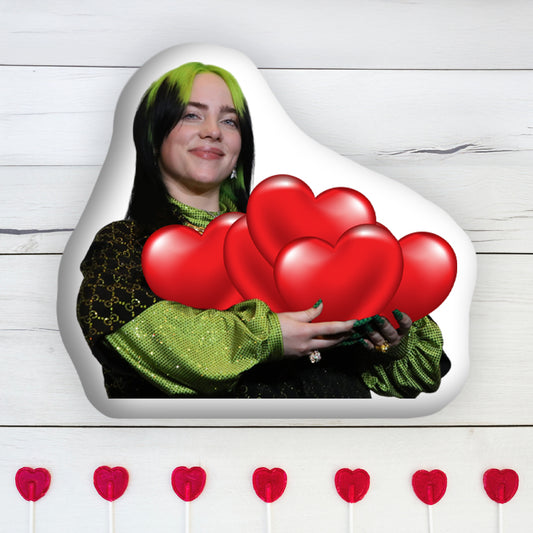 3D Custom Pillow with Billie Eilish and Hearts The Unique Gift for Valentine's Day