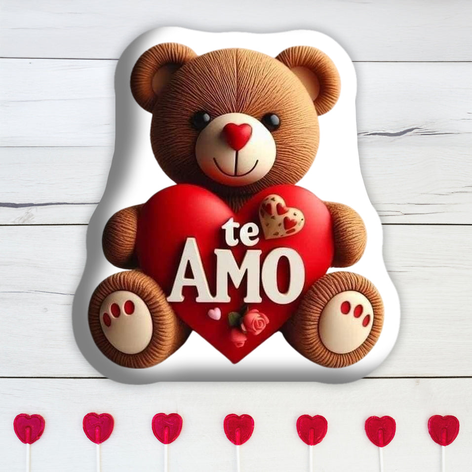 Double Sided Printed Pillow with a Bear and Heart, Te Amo The Perfect Gift for Valentine's Day