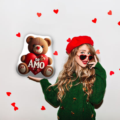 Double Sided Printed Pillow with a Bear and Heart, Te Amo The Perfect Gift for Valentine's Day