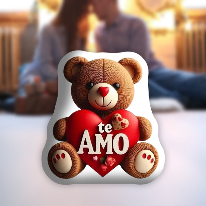 Double Sided Printed Pillow with a Bear and Heart, Te Amo The Perfect Gift for Valentine's Day