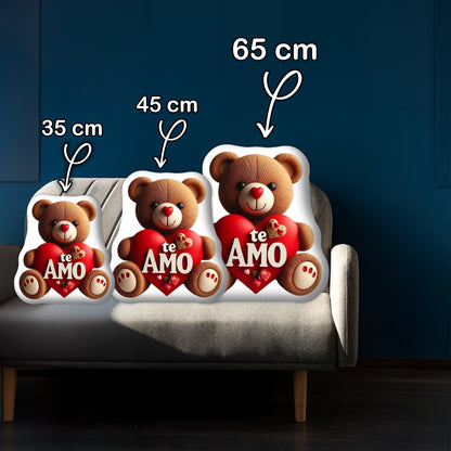 Double Sided Printed Pillow with a Bear and Heart, Te Amo The Perfect Gift for Valentine's Day